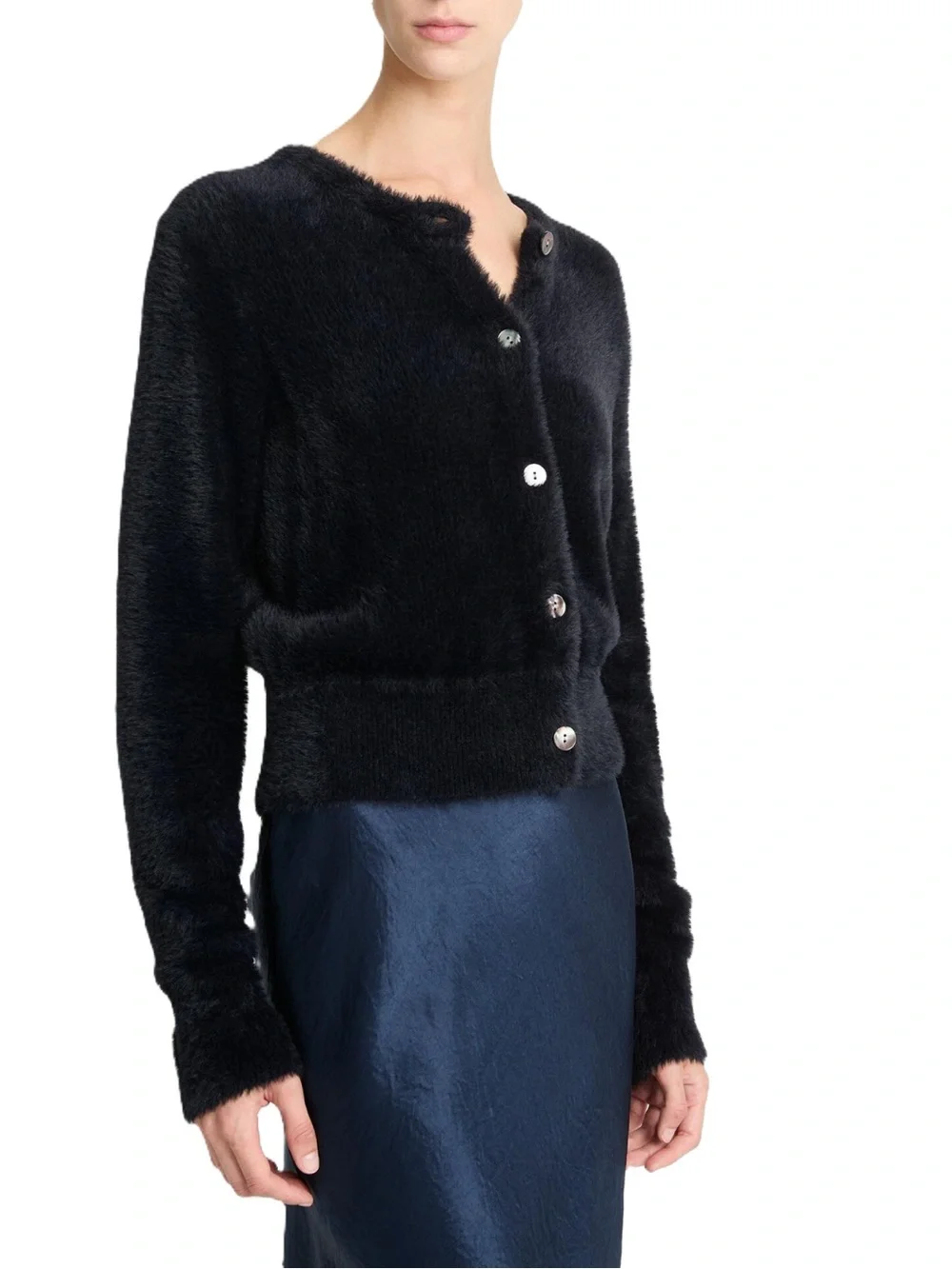 Vince Eyelash Cardigan Fuzzy Knit Button Front Long Sleeve Black Sz M